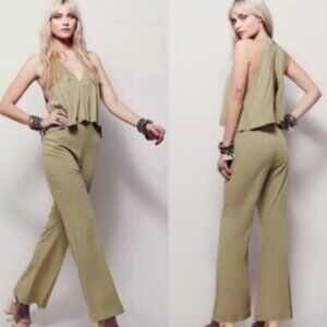 NWT Free People | Women's Wild Thing Wide Leg Open Back Taupe Romper Size 12